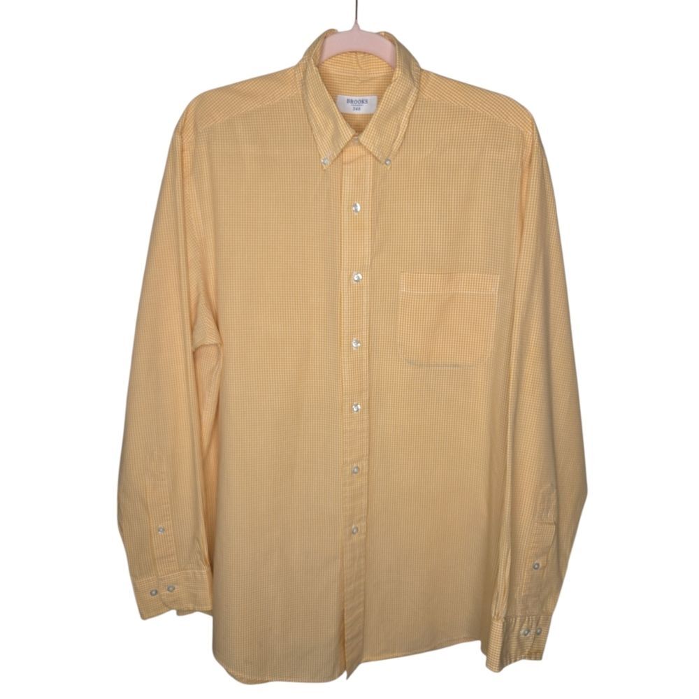 Brooks Brothers 346 Cotton Yellow Gingham Button-Up Shirt Size 16-34/35